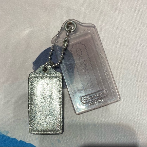 Coach Y2K Poppy Set of XL Smoke Gray Clear & Metallic Silver Leather Hang Tags - Picture 4 of 4